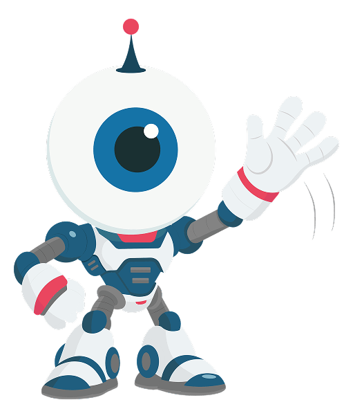 Friendly eyeball character waving